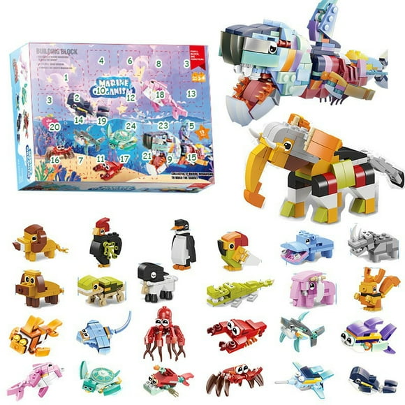Christmas Advent Calendar Box DIY Building Blocks Toy Sea Animal Insects car Building Bricks Model for Kids Countdown Xmas Gift