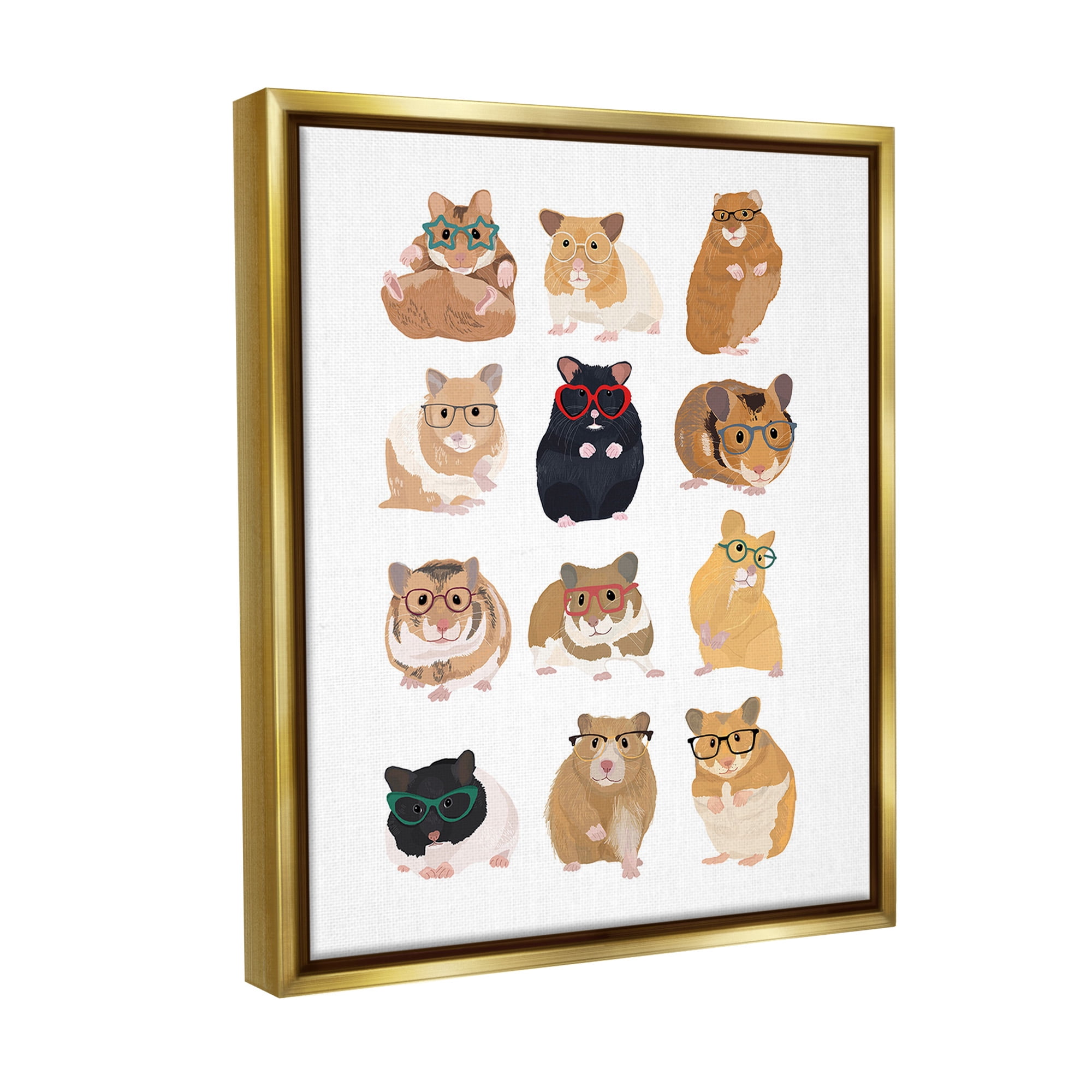Stupell Industries Hipster Hamsters in Glasses Animals & Insects Painting Gold Floater Framed Canvas Art Print Wall Art, 25 x 31