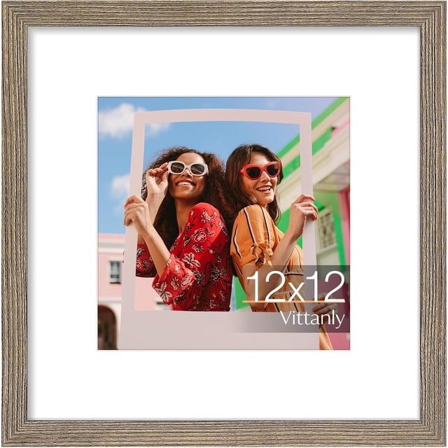 Vittanly 12x12 Picture Frame, Display Pictures 8x8 with Mat or 12x12 without Mat, Premium Material with Shatter Resistant Plexiglass, Square Frame for Wall Mounting, Home Decor, Grayish Brown, 1 Pack