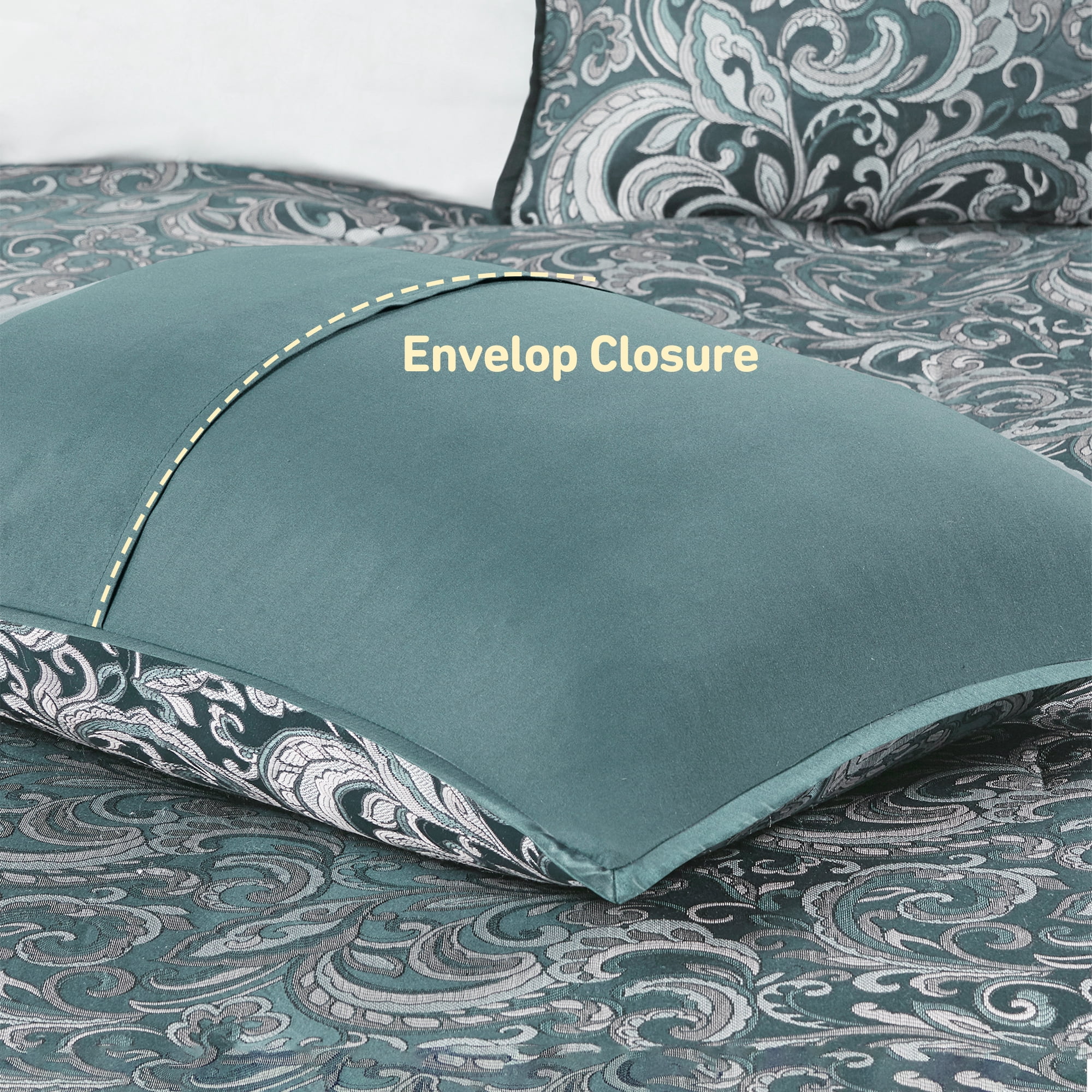 Regency Heights 8 Pieces Jacquard Comforter Set with Bedskirt and Decor Pillows, Queen, Teal