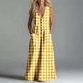 thumbnail image 6 of Makaor Linen Dresses for Women Casual Summer A Line Button Maxi Dresses Plus Size Sleeveless Dress Gingham V Neck Beach Vacation Clothes with Pockets Yellow L, 6 of 7