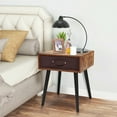 thumbnail image 2 of Costway Mid-Century Accent Bedside Table W/ Fabric Drawer Rustic Brown, 2 of 11