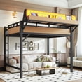 thumbnail image 4 of Harper & Bright Designs Full Size Loft Bed with Storage Shelves and Pegboard, Metal Loft Bed Frame with USB and LED Lights, High Loft Bed with Guardrail and Ladder for Boys Girls, Natural, 4 of 16