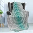 thumbnail image 4 of Grey and Teal Soft Flannel Fleece Throw Blanket, Mandala Ombre Geometry Occult Pattern with Flower Lines Display Artwork, Cozy Plush for Indoor and Outdoor Use, 70" x 90", Teal Grey, by Ambesonne, 4 of 5