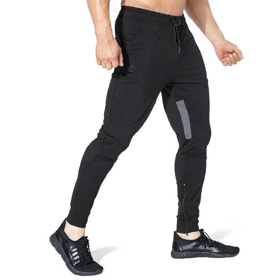 BROKIG Mens Thigh Mesh Gym Jogger Pants, Casual Slim Fit Tapered Workout Training Sweatpants with Zipper Pocket (Large, Black)