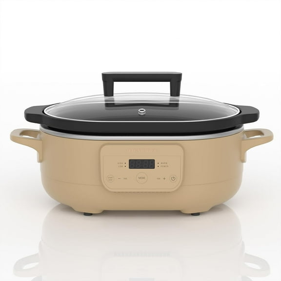 MAGNIFIQUE 6 Quart Programmable Slow Cooker Removable Healthy Nonstick Pot - Small Kitchen Appliance for Family Dinners - Serves 6 People - Heat Settings: Keep Warm Brown Sugar
