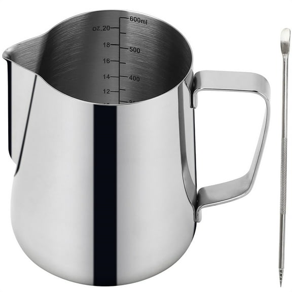 1Pack Milk Creamer Pitcher,Stainless Steel Jug with Scale,Milk Frother Cup,Milk Steaming Pitcher,Barista Cappuccino Latte Art Pen,Bar Accessories Tools,Suitable for Espresso Coffee 20oz