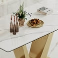 thumbnail image 6 of 0.47" Thick Sintered Stone Composite Tempered Glass Top Dining Table with V-Shape Stainless Steel Base, 6 of 9