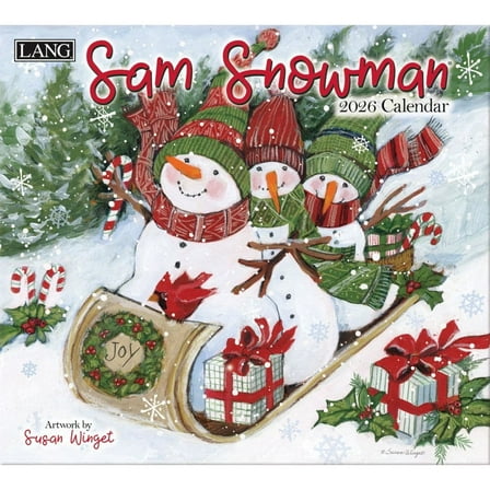 Lang Companies, Sam Snowman 2026 Wall Calendar by Susan Winget, 13.4'' X 12'', 12-Month Calendar with Stapled Binding