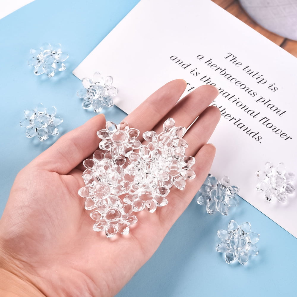 Transparent Acrylic Beads Faceted Flower Clear 29x12mm Hole: 3mm 200pcs/500g