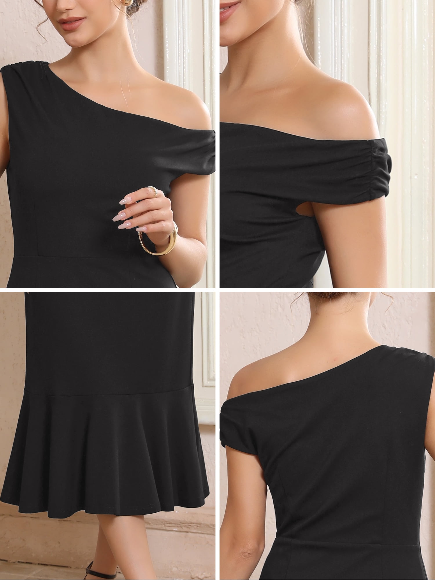 DARING DIVA Women's One Shoulder Dress Fishtail Long Dresses M Black