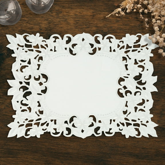 Decozen Dining Table Rectangle Lace Linen Placemats Set of 6, White, 14"x20" - The Darvin Collection