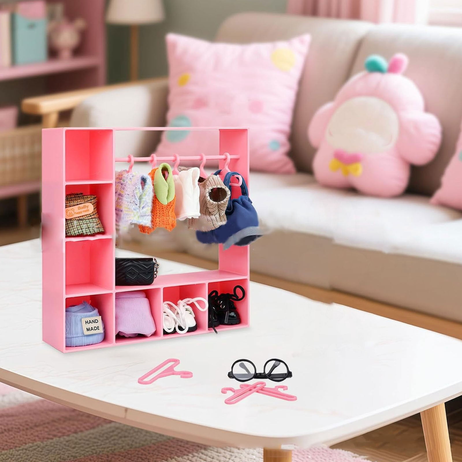Mini Placard Armoire Poupée Rose – Organisateur Élégant Pour Vêtements, Bijoux Et Accessoires, Déco Maison De Poupée 18.3x6.5x25.8cm Organisateur Accessoires Poupée
