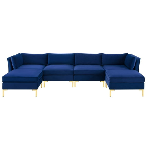 Sectional Sofa Set, Velvet, Blue Navy, Modern Contemporary Urban Design, Living Lounge Room Hotel Lobby Hospitality