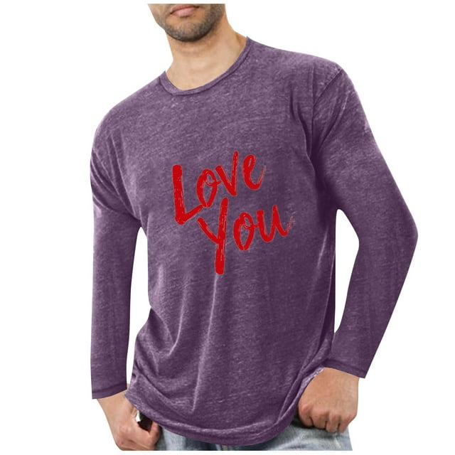 Lovzfmll Haut de Pyjama Athlétique à Manches Longues Col Rond pour Hommes Imprimé Cœur Violet, 4TG