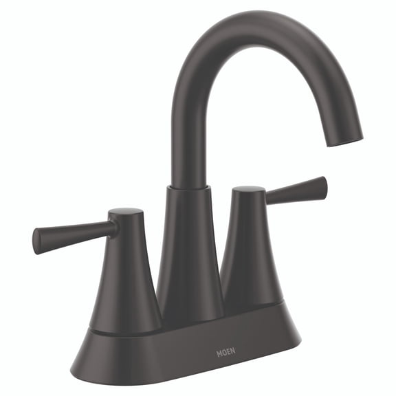 Moen Ronan Matte Black Two-Handle 4" Centerset Modern Bathroom Faucet with Push-Down Drain
