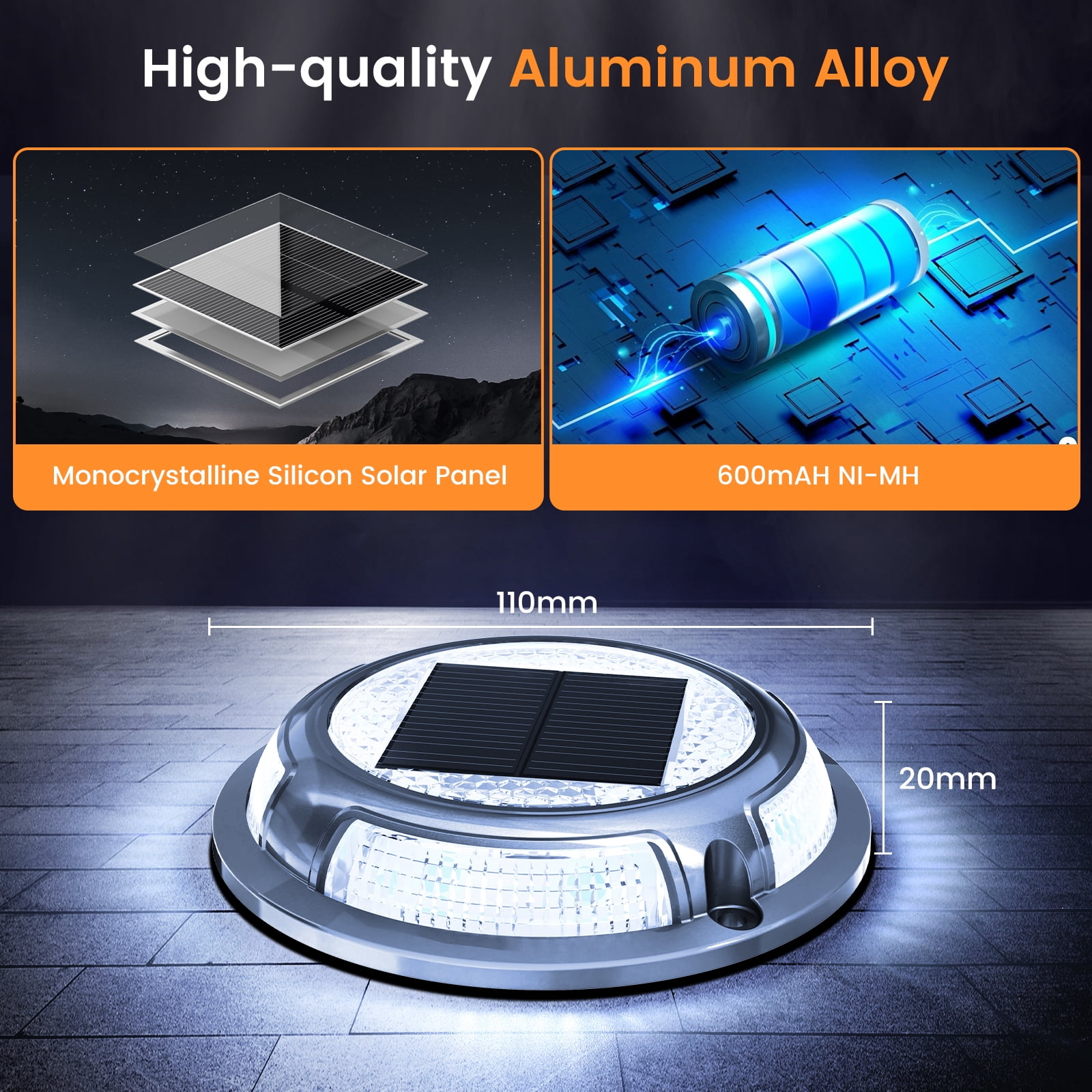 Aship 4 Pack Solar Deck Lights, 2 Colors in 1 Warm+Cool White Solar Lights Outdoor, IP68 Waterproof Dock Lights Step Lights, Aluminum Solar Lights for Garden Driveway Stair Path Walkway