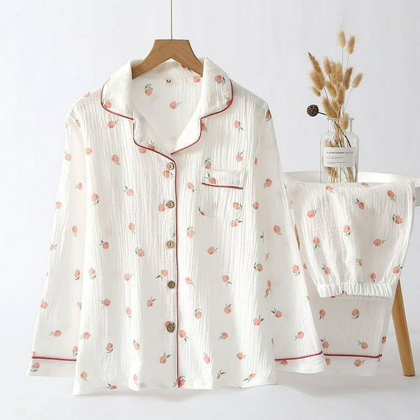 Pijama de otoño para mujer, cárdigan de manga larga, estilo Mori, ropa de hogar con crepe y burbujas verde matcha fresco