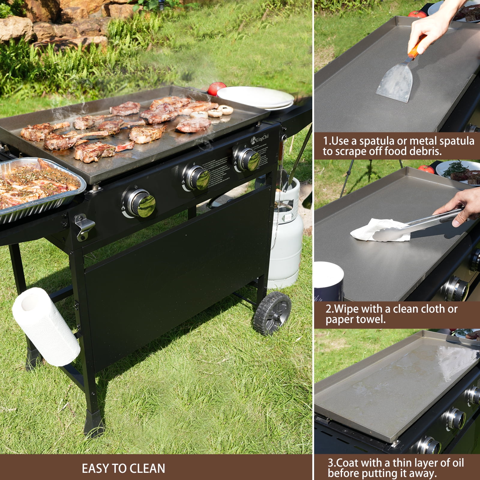 KingChii 3-Burner 27" Propane Griddles Outdoor Flat Top Gas Grill Griddle for Camping, Tailgating, BBQ, Parties, Backyard & Patio