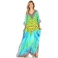 thumbnail image 5 of Sakkas Anahi Flowy Design V Neck Long Caftan Dress / Cover Up With Rhinestone - 17165-Green / Turq - One Size, 5 of 5