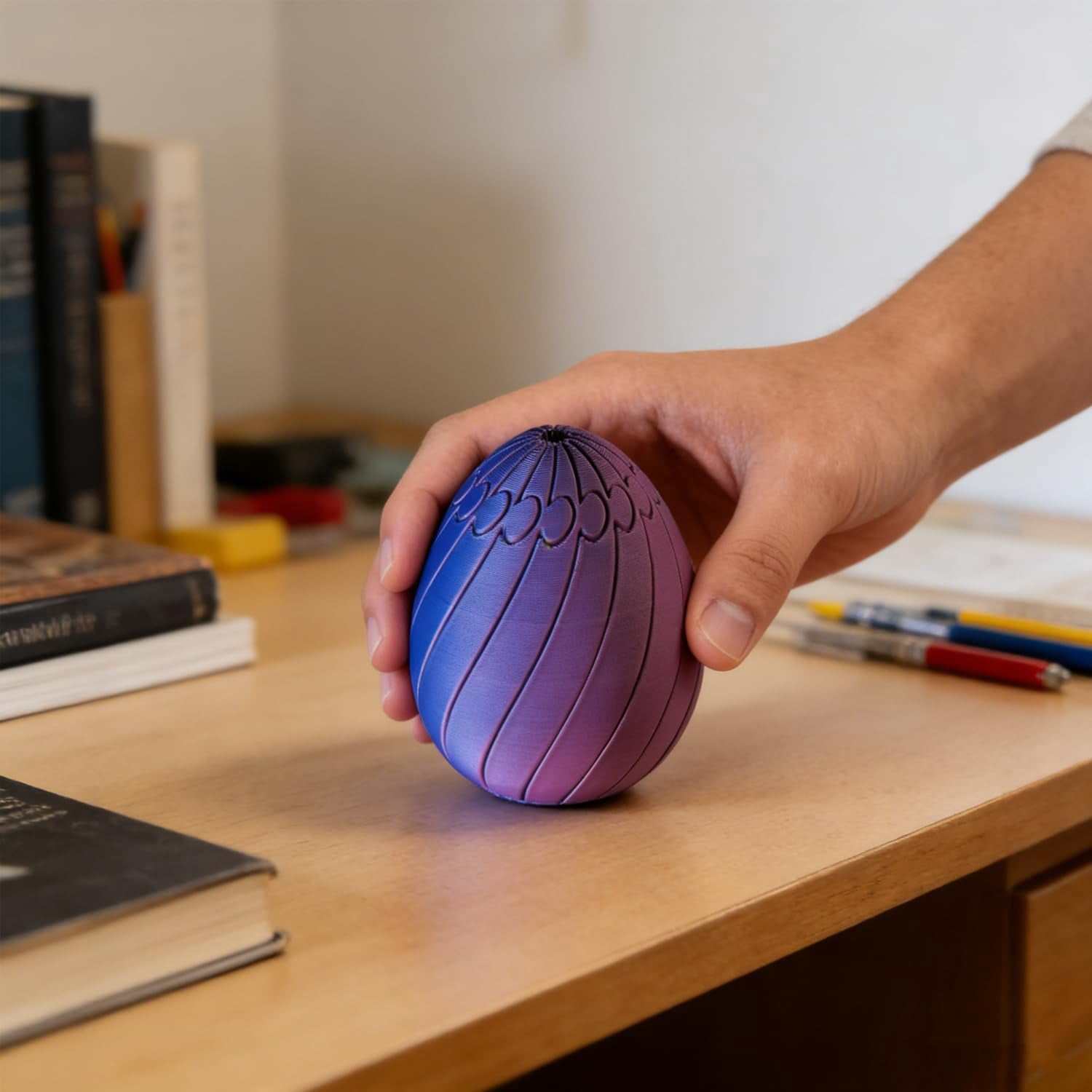 Twisty Fidget Egg - 3D Printed Slippery Rotating Fidget Toy with Smooth Spiral Grooves, Vibrant Gradient Colors, Stress Relief Desk Accessory for Adults, Easter Basket Stuffer and Spring Party Favor