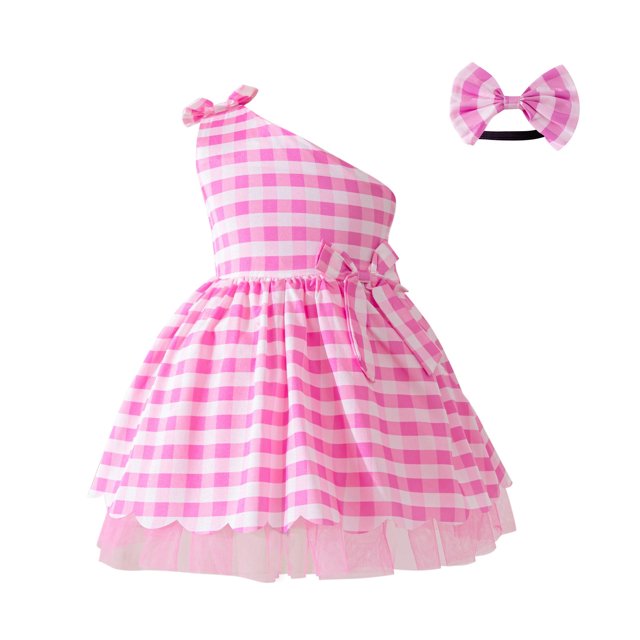 Utlike Girls Dresses Kids Tie Front Bow Ruffle One-Shoulder Backless Party Dress With Headband Popular Sundress For Girl Size 3 Years-4 Years