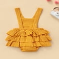 thumbnail image 3 of Baby Summer Ruffle Romper  Sleeveless Elastic Waist Rainbow Embroidery Strap Bodysuit, 3 of 6