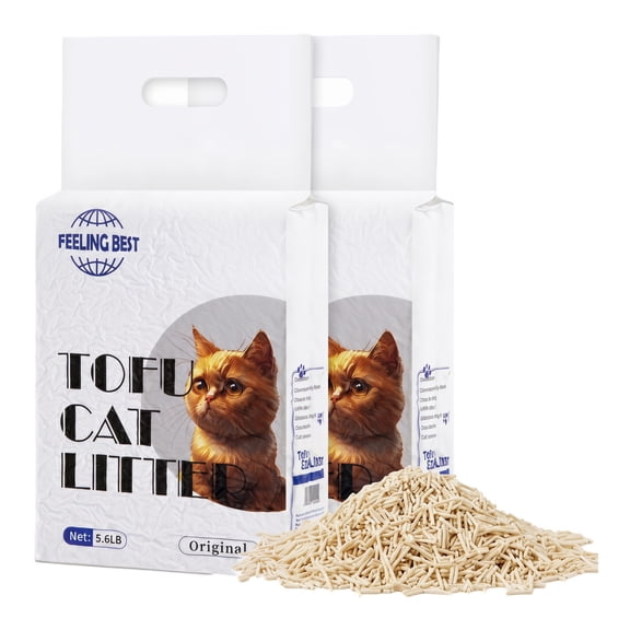 FEELING BEST Tofu Cat Litter 11.2 lb (2-Pack), Natural Unscented Clumping & Flushable Kitty Litter