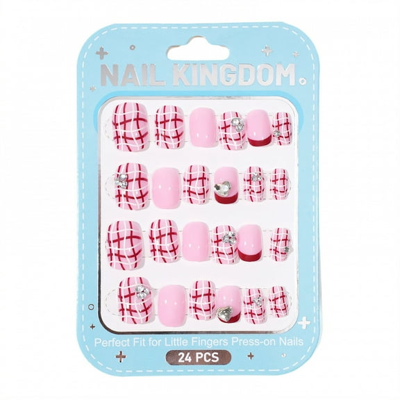 RAGUPEL 24Pcs Press on Nails for Kids,Pink and White Stripes Kids Nails,Natural Fit of Arc Kids Fake Nails,Style1