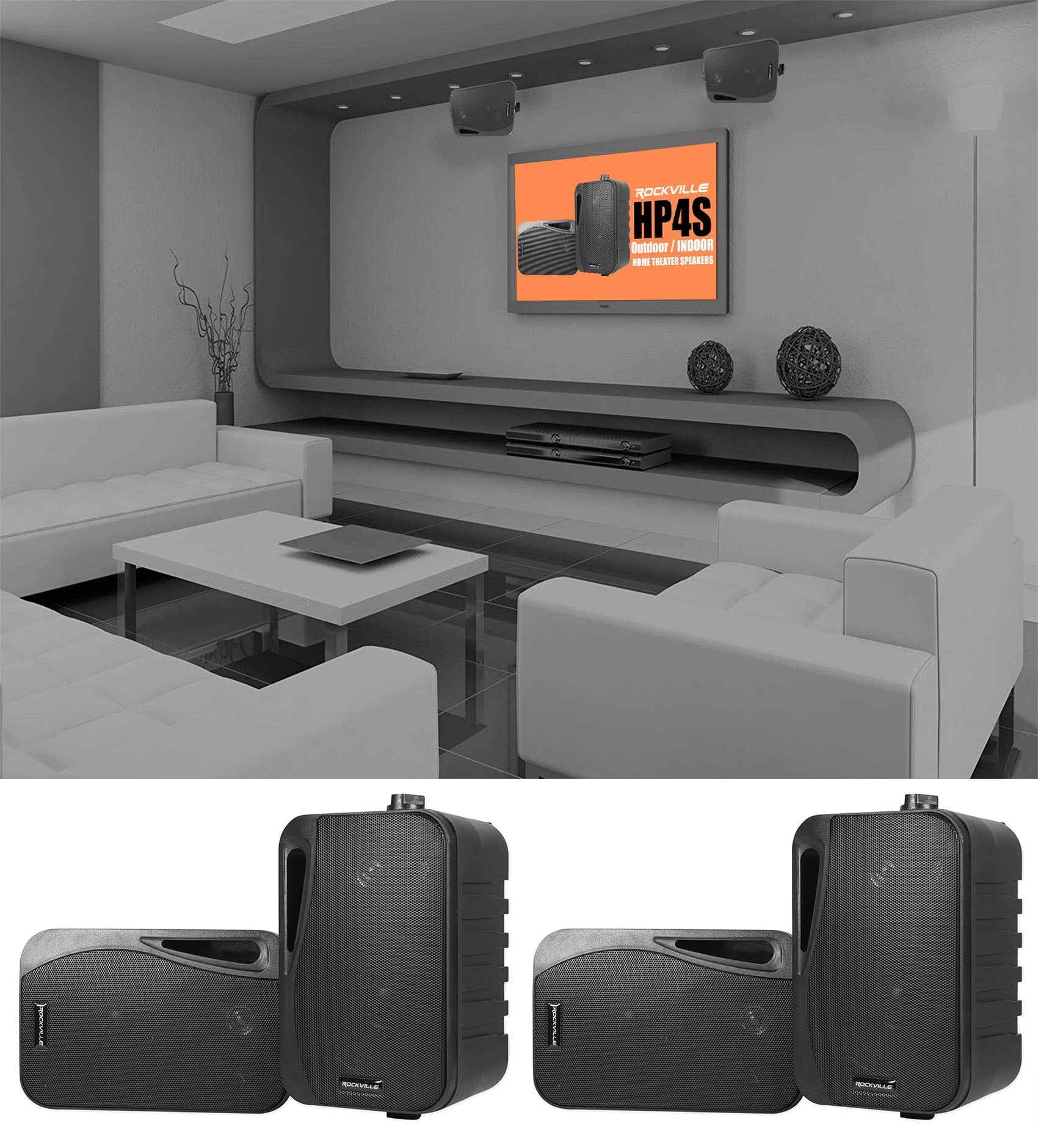 Rockville RockTower 64B Black Tower Speakers (Pair) - 4 Ohm, 125W RMS, 3-Way Design With Dual 6.5" Woofers