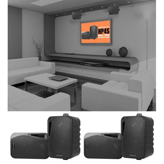 (4) Rockville HP4S-8 Black 4" Outdoor/Indoor Home Theater Swivel Speakers