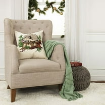 Rizzy Home Holiday Ivory/Multicolor Winter scene with Woodland Animal Cotton 20"x20" Poly Filled Decorative Throw Pillow