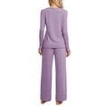 thumbnail image 3 of Pijamas de mujer Inspire Chic, conjuntos de pijama de manga corta con botones y pantalones, color morado oscuro, 3 of 5