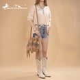 thumbnail image 3 of Montana West Aztec Bucket Bags for Women Western Fringe Crossbody Bag Vintage Drawstring, Tan, 3 of 7