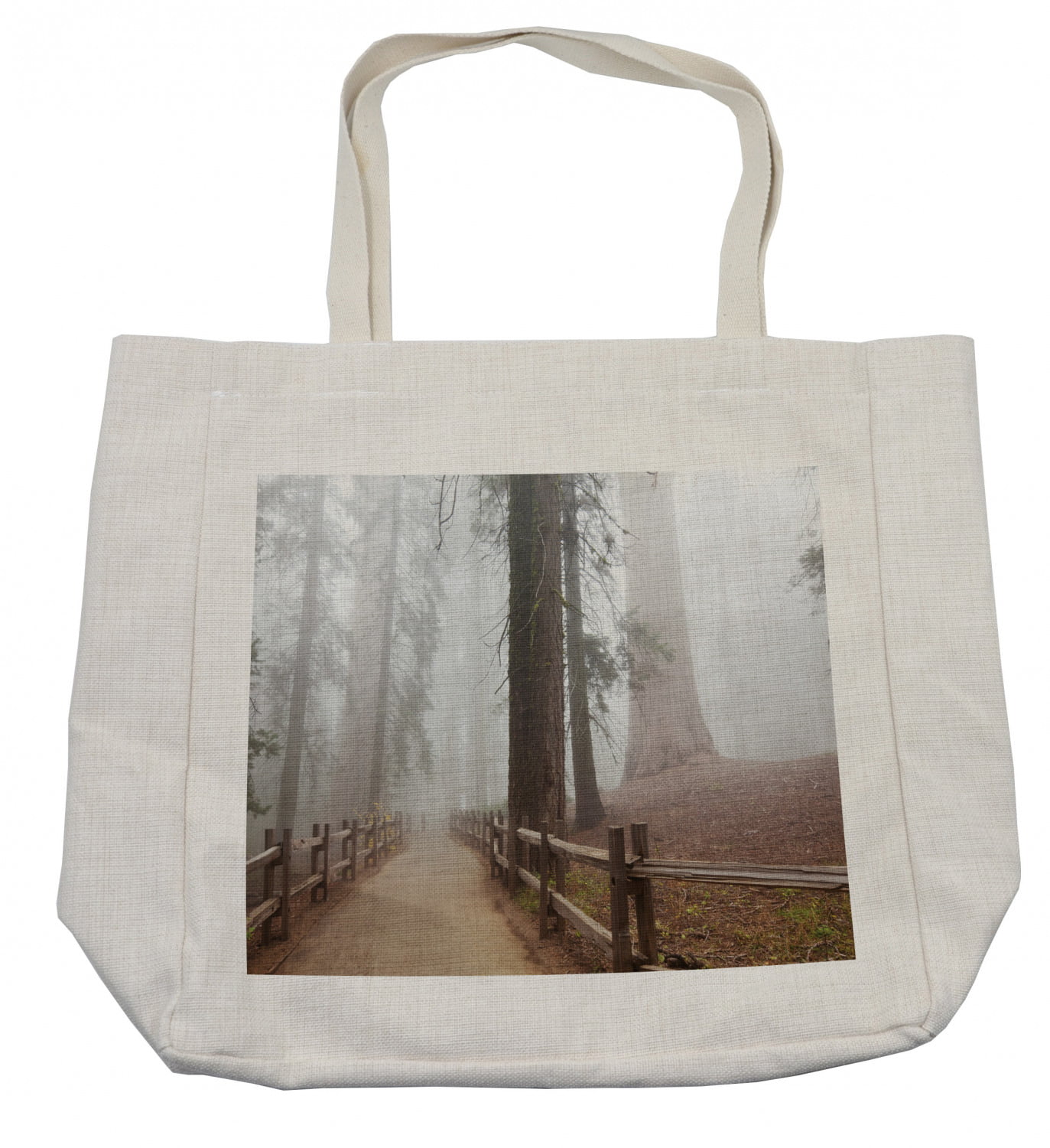Small luggage tag Apartment Decor Evergreen Forest and Walkway in Sequoia National Park Foggy Morning Nature Art Quickly find the suitcase Grey Brown W2.7 x L4.6