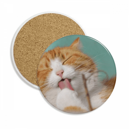 

Yellow Stripes Cat Pet Animal Lick Coaster Cup Mug Tabletop Protection Absorbent Stone