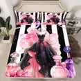 thumbnail image 2 of Homewish Black Pink Dress Full Size Sheets for Girl, Modern Fashion Artwork Bed Sheets, Chic Stripes Lines Sheet Sets, Luxury Bedroom Decor, 4 Pieces, 2 of 7
