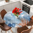 thumbnail image 2 of Blue Coastal Jellyfish Round Tablecloth 36-44 Inch Round Fitted Table Cloth with Elastic Edge, Nautical Marine Life Botanical Leaf Waterproof Table Cover Protector for Outdoor Picnic Party Dining, 2 of 9