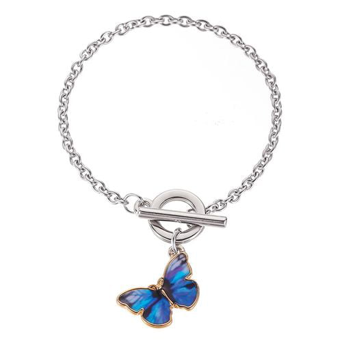Butterfly Bracelet Woman Stretch Charm Glass Beaded Bracelet Blue Morpho 