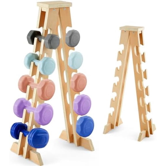 Collingmill 5 Tier A Frame Dumbbell Rack Stand, 200 Lbs Capacity Wooden Weight Organizer for Women Home Gym, Compact Birch Plywood Storage for Dumbbells Workout Equipment$$Sport & Recreation Other