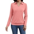 thumbnail image 2 of Womens T-Shirts Long Sleeve Banded Bottom Tops Business Casual Tops Collared V Neck Blouses Pink XL, 2 of 7
