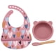 thumbnail image 1 of 7-Juego de comidas para bebés - Plato con ventosa para bebés + babero y cuchara de silicona - Juego de comidas - Plato - Vajilla rosa, 1 of 5