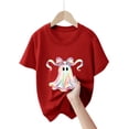 thumbnail image 5 of xaweyi Youth Girls Halloween Short Sleeve Tee Crew Neck Ghost Pumpkin Cartoon Graphic Casual T Shirt, 5 of 5