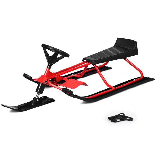 Costway Snow Racer Sled Steering Wheel Double Brakes Pull Rope Slider
