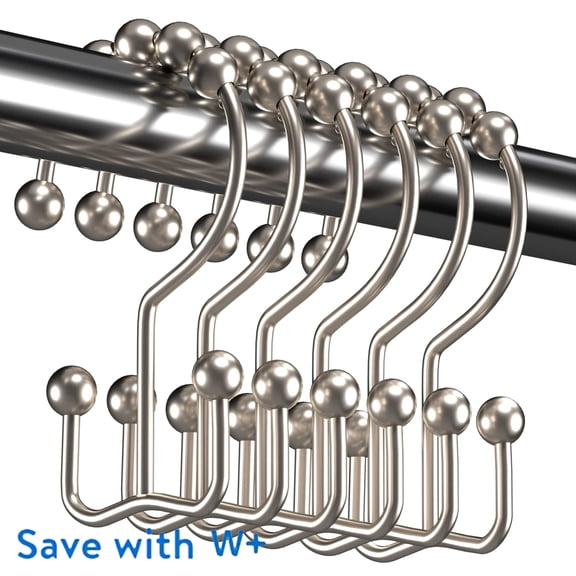 Yileqi 12pcs Shower Curtain Hooks Rings, Rust Resistant Metal Double Glide Shower Hooks Rings for Bathroom Shower Rods Curtains – Matte Nickel