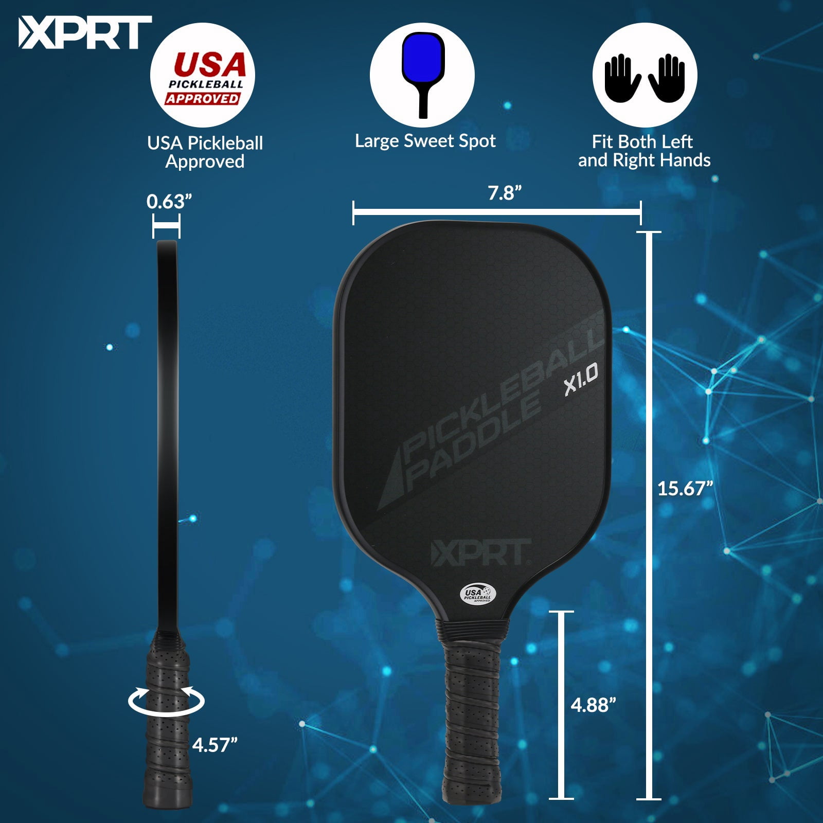XPRT Fitness USAPA Approved Fiberglass Pickleball Paddle with 4 Outdoor Balls, 7.8 oz