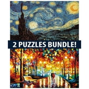 Vertall 2-Pack Bundle 1000 Piece Jigsaw Puzzle - Starry Night and Rainy Night for Adults & Kids