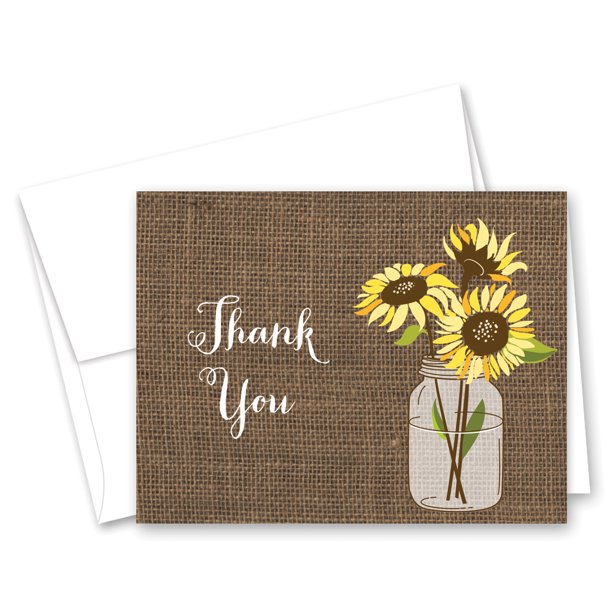Burlap Sunflowers Thank You Cards and Envelopes 50 Count Walmart