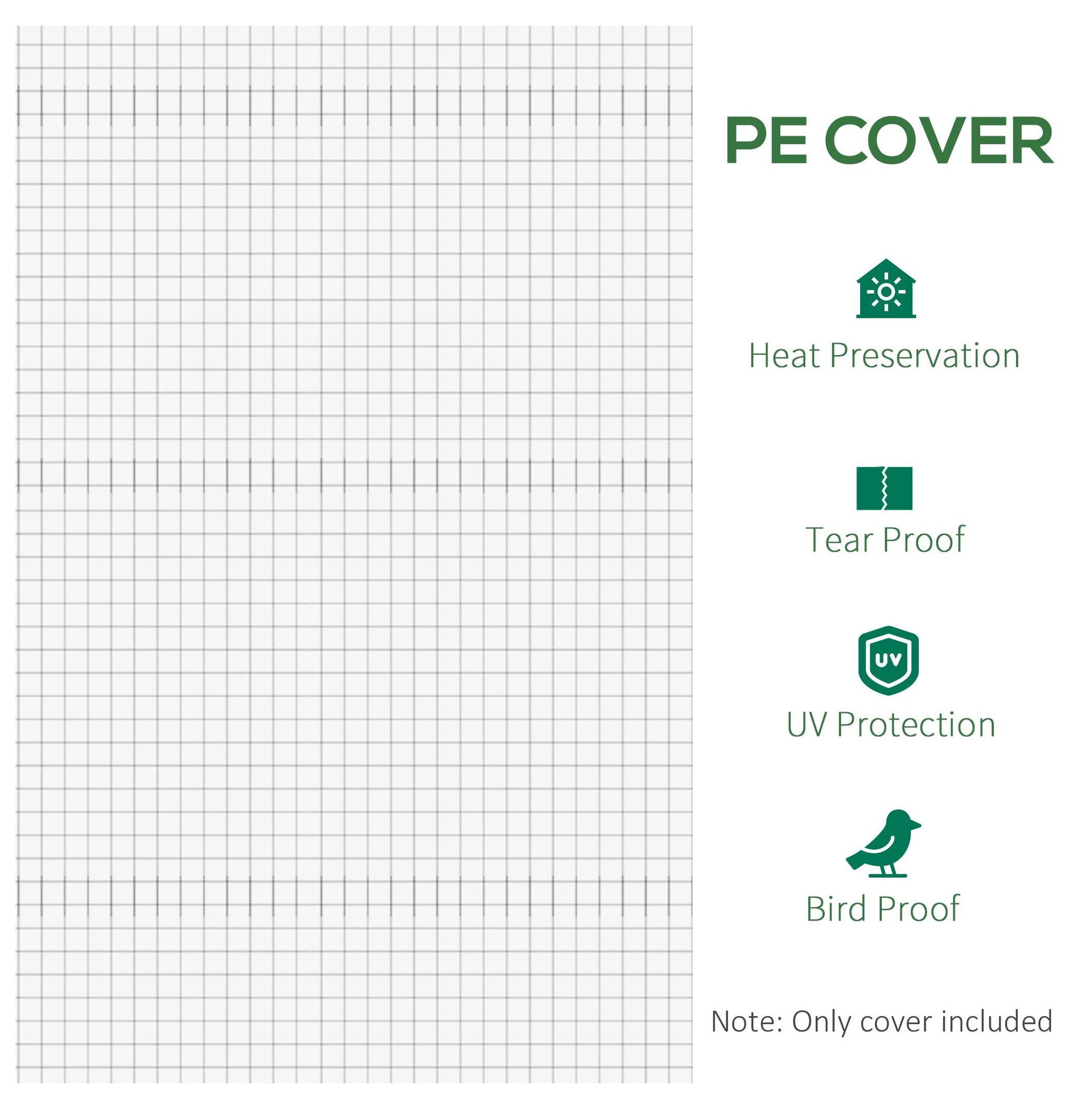 Greenhouse Replacement Cover 20'x10'x7' - Walk-in PE Hot House Cover with 12 Windows & Zipper Door - White - Garden Greenhouse Cover