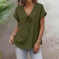 thumbnail image 6 of Rutainlusire Women's Casual Loose Solid Tie Front Bow V Neck Rolled Short Sleeve Tops Blouses Women’s Fashionable Casual Solid Color Short Sleeve V-Neck Imitation With Blouses, 6 of 6